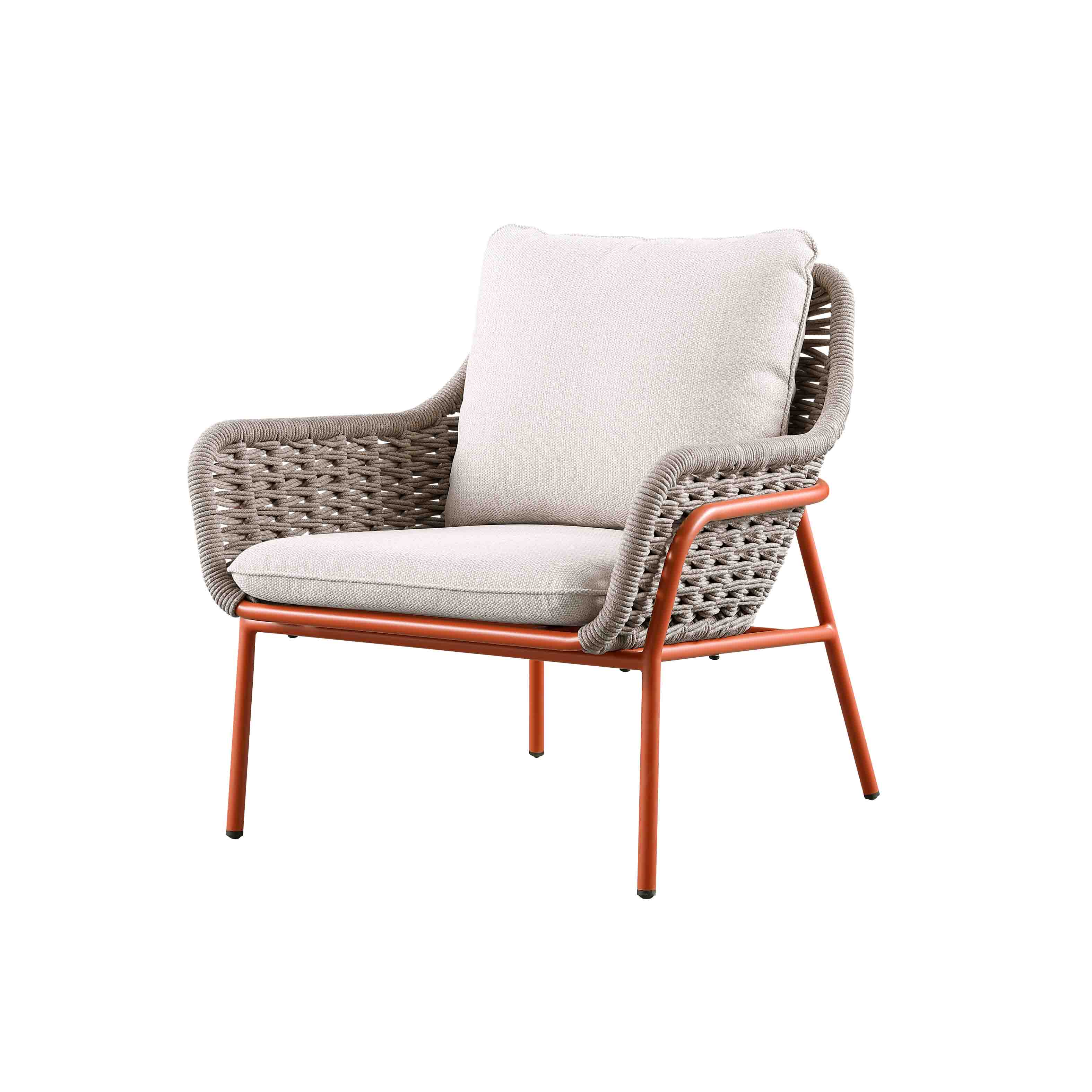 Air sofa collection perfectly blends style, comfort, and durability, redefining outdoor living spaces with unique design and functional practicality. The rope weaving gives the backrest a soft, full contour, while the sturdy yet lightweight aluminum frame provides ample support for the sofa. The 9cm seat cushion and backrest deliver a comfortable seating experience. The table and sofa feature complementary colors that echo each other, creating a timeless, stylish look that never goes out of fashion.
